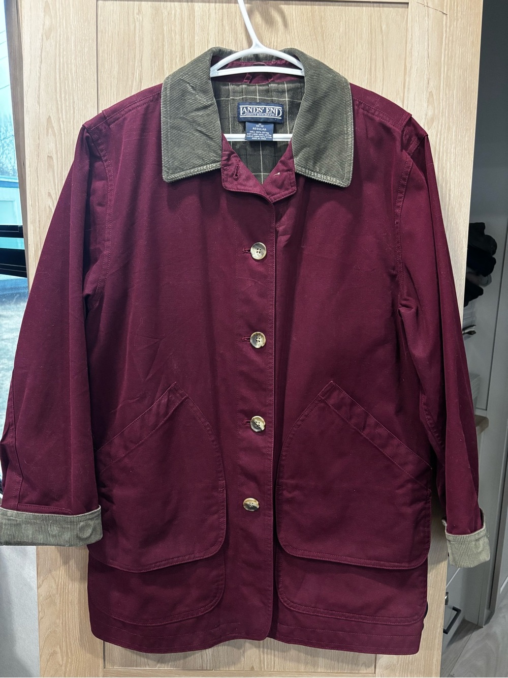 Lands End Chore Coat Size M Corduroy Collar Canvas Farmhouse Jacket